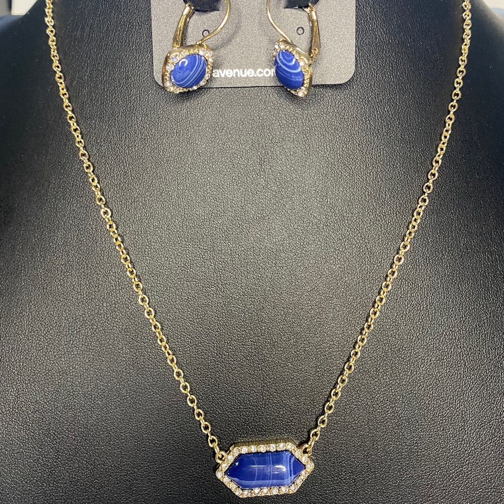 Avenue Gold and Blue Necklace and Earrings